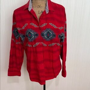 Roper Vintage Red Button-Down Shirt with Southwestern Geometric Print
